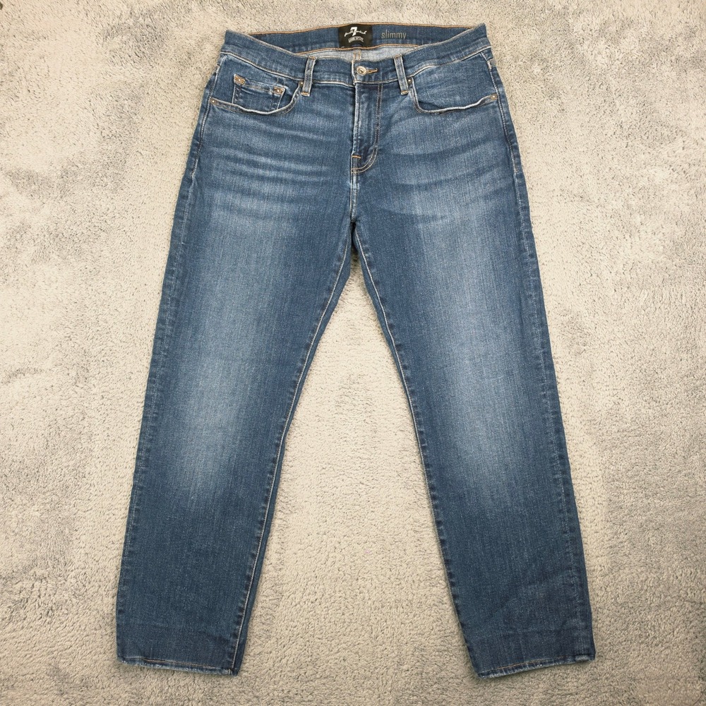 7 For All Mankind Slimmy Jeans Mens 34 Blue Luxe Sport Slim Fit Stretch Denim